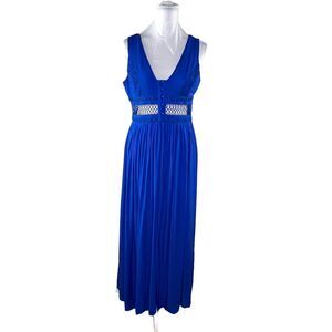 SOIEBLU Size L Royal Blue Lace Waist Sleeveless Front Slit Maxi Dress FLAW